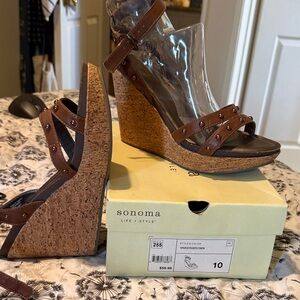 Sonoma Brown Studded Cork Wedge Sandals
